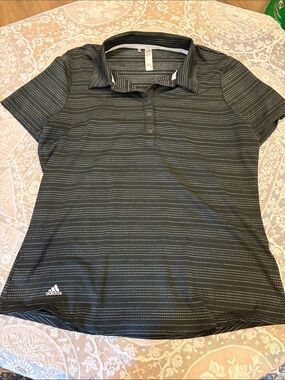 adidas Black Polo with Thin White Dot Stripes